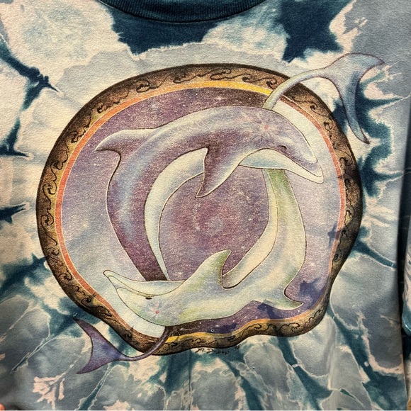 M. Debois 1995 Dolphin Mandala AOP Tie Dye Vintage T-Shirt Delta XL Unisex Beach - Picture 2 of 7
